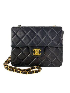 Chanel Shoulder Bag Mini Quilted Black Gold Chain Lambskin